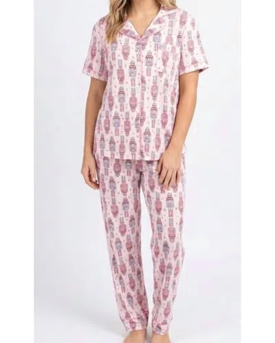 Shirley Stone Short Sleeve Nutcracker Pajama Set In White/pink In Multi