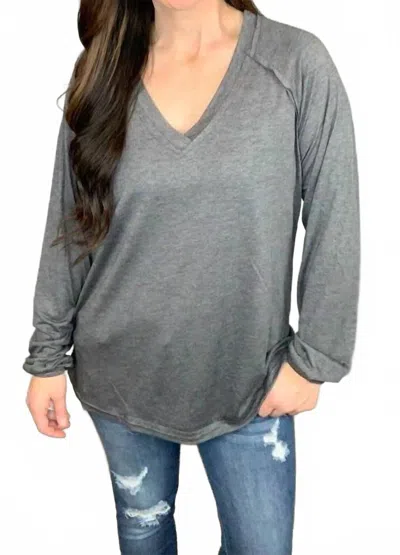 Shirley Stone Solid V-neck Top In Grey