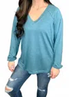 Shirley Stone Solid V-neck Top In Teal