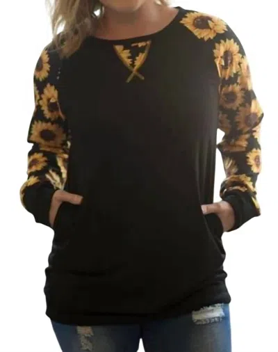 Shirley Stone Sunflower Pocket Top In Black/yellow