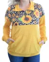 Shirley Stone Sunflower Zip Up Pullover In Yellow In Yellow