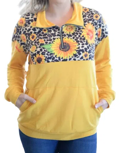 Shirley Stone Sunflower Zip Up Pullover In Yellow