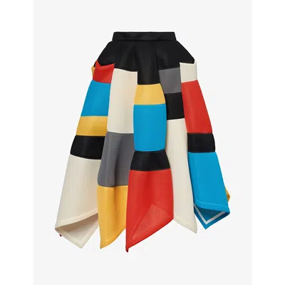 Shiro Sakai Womens Multi 6 Colours Asymmetric-hem Mid-rise Woven Midi Skirt