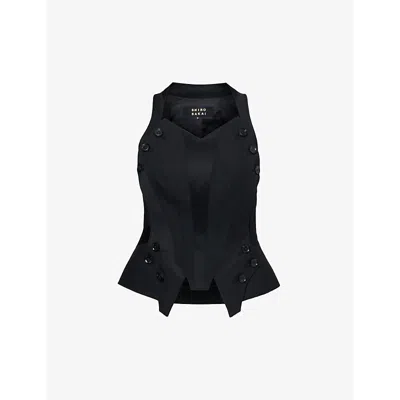 Shiro Sakai Womens Black Asymmetric-hem Panelled Woven Waistcoat