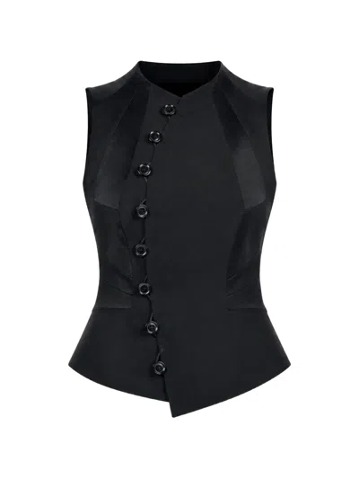 Shiro Sakai Asymmetric Wool Top In Black