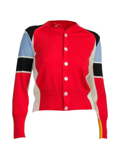 Shiro Sakai Colour-block Crew-neck Cardigan In Red