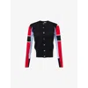 Shiro Sakai Womens Colour-block Round-neck Wool Knitted Cardigan Black/red/sax/off White