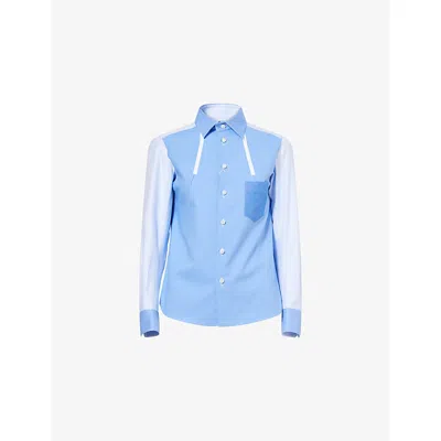 Shiro Sakai Womens Sax Blue Classic Standard Colour-block Cotton Shirt