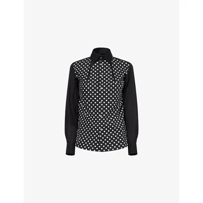 Shiro Sakai Womens Black X White Classic Standard Polka-dot Cotton Shirt Xs