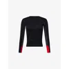 Shiro Sakai Womens Panelled Crewneck Wool Knitted Jumper Black X Gray X Red