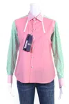 Shiro Sakai Womens Striped Sleeves Button Down Shirt Pink Cotton In Pink
