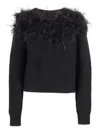 Shirt A Porter Cropped Black Knitted Sweater With Feather Detail In Black