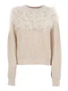 Shirt A Porter Feather-embellished Round Neck Sweater In Neutral
