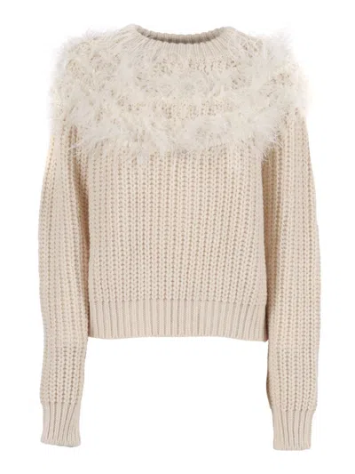 SHIRT A PORTER FEATHER-EMBELLISHED ROUND NECK SWEATER
