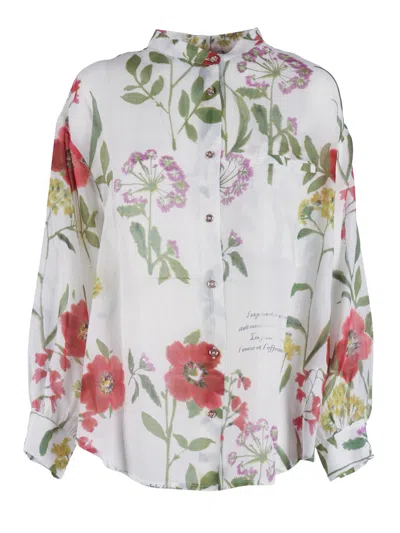 Shirt A Porter Floral Print Semi Sheer Blouse In Multi