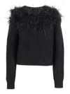Shirt A Porter Cropped Black Knitted Sweater With Feather Detail In Black