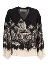 Shirt A Porter Loose-fitting Blouse With V-neckline And Cityscape Print In Black