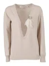 Shirt A Porter Knit Sweater With Deep V-neck In Neutral