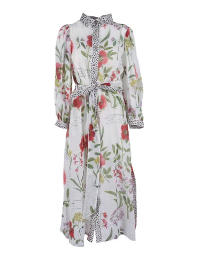 Shirt A Porter Leo Floral Print Midi Shirt Dress In White