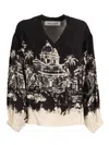 Shirt A Porter Loose-fitting Blouse With V-neckline And Cityscape Print In Black