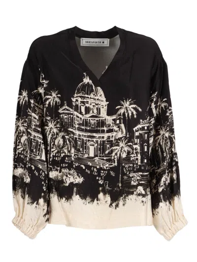 SHIRT A PORTER LOOSE-FITTING BLOUSE WITH V-NECKLINE AND CITYSCAPE PRINT