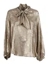 Shirt A Porter Lurex Chiffon Blouse With Bow Tie Neckline In Gold