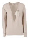 Shirt A Porter Knit Sweater With Deep V-neck In Neutral