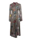 Shirt A Porter Vertical Striped Midi Dress With Covered Buttons In Gray
