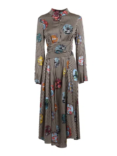 SHIRT A PORTER VERTICAL STRIPED MIDI DRESS WITH COVERED BUTTONS