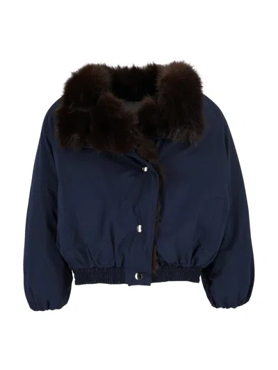 Shirt A Porter Windbreaker With Faux Fur Collar In Blue