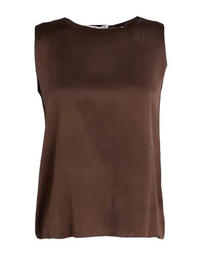 Shirt C-zero Woman Top Dark Brown Size Xl Silk, Elastane