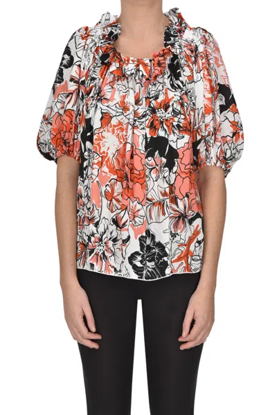 Shi.rt Milano Flower Print Viscose Blouse In White