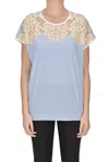 Shi.rt Milano Striped Cotton Blouse With Lace Insert In Light Blue