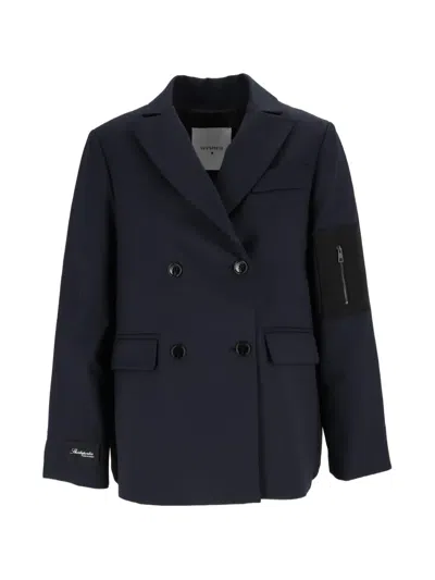 Shirtaporter Double-breasted Panelled Blazer In Blue