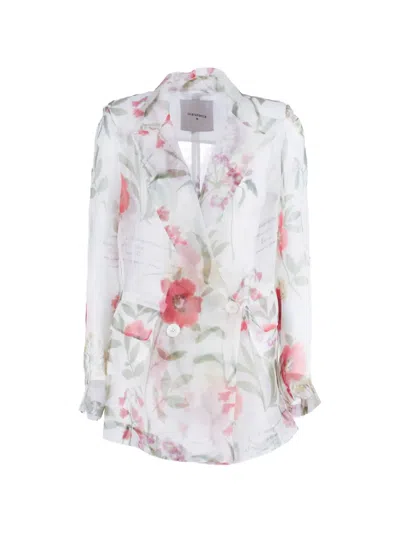 Shirtaporter Floral-print Organza Blazer In White
