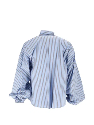 Shirtaporter Pussy-bow Striped Blouse In Blue