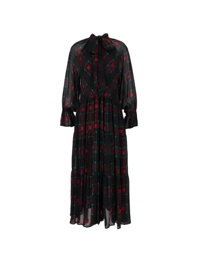 Shirtaporter Tartan-print Tiered Maxi Dress In Blue