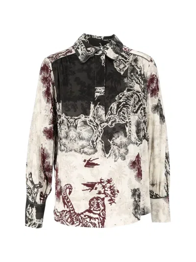 Shirtaporter Tiger-print Long-sleeve Shirt In Multi
