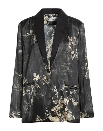 Shirtaporter Woman Blazer Black Size 10 Silk, Elastane In Multi