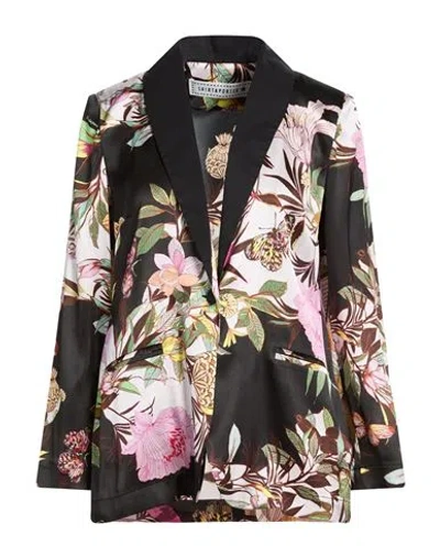 Shirtaporter Woman Blazer Black Size 10 Silk, Elastane In Pink