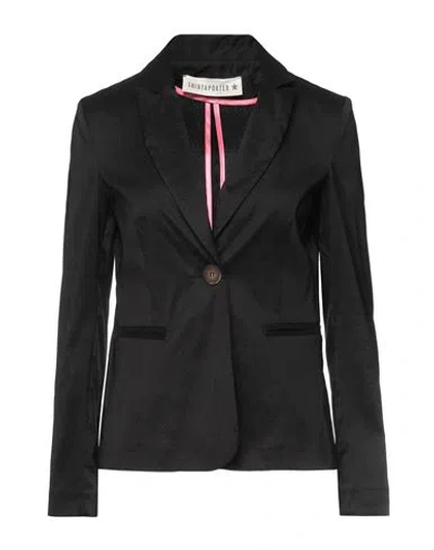 Shirtaporter Woman Blazer Black Size 6 Cotton, Nylon, Elastane