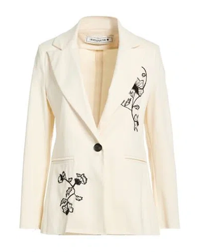 Shirtaporter Woman Blazer Cream Size 10 Cotton, Elastane In Neutral