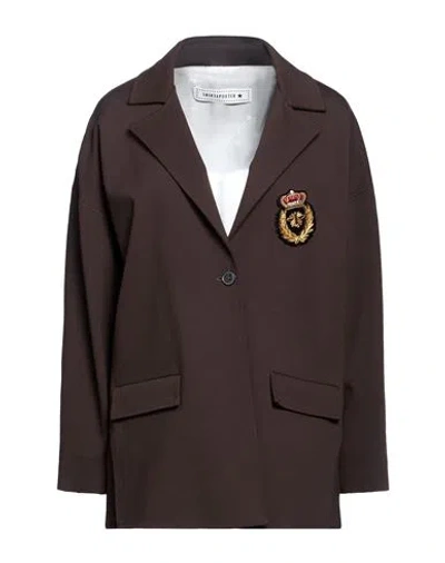 Shirtaporter Woman Blazer Dark Brown Size 6 Viscose, Nylon, Elastane