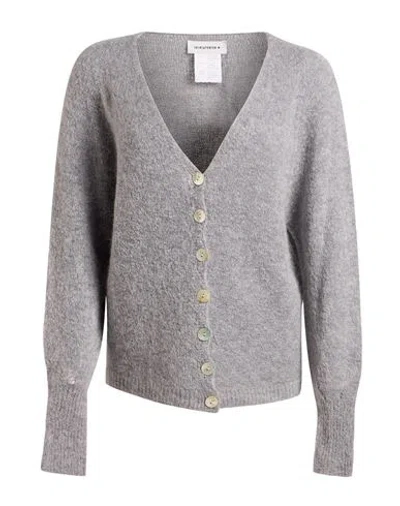 Shirtaporter Woman Cardigan Grey Size L Acetate, Polyamide, Mohair Wool, Wool, Elastane In Gray