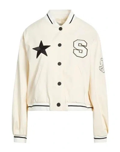 Shirtaporter Woman Jacket Cream Size 10 Cotton, Elastane In White
