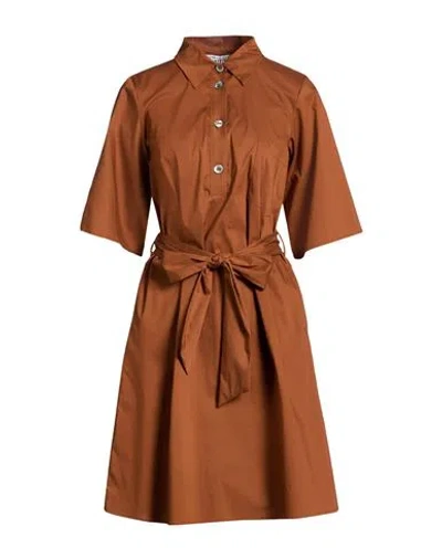 Shirtaporter Woman Midi Dress Brown Size 10 Cotton, Polyamide, Elastane