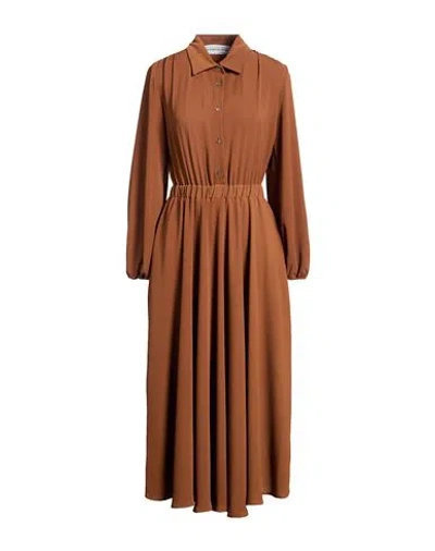 Shirtaporter Woman Midi Dress Brown Size 12 Polyester