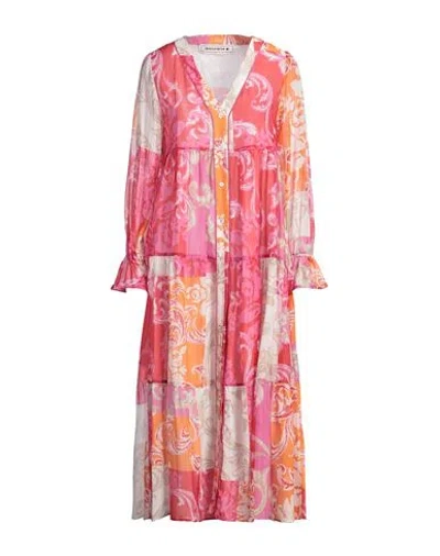 Shirtaporter Woman Midi Dress Fuchsia Size 12 Cotton, Silk In Pink