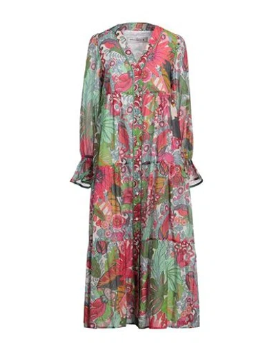 Shirtaporter Woman Midi Dress Light Green Size 12 Cotton, Silk