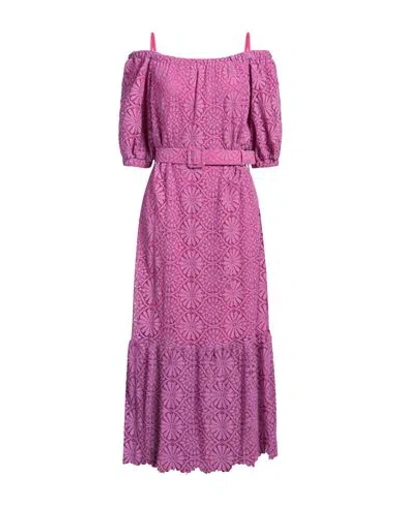 Shirtaporter Woman Midi Dress Magenta Size 8 Cotton, Viscose, Polyamide